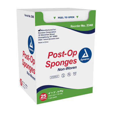 3348 Dynarex® Sterile Standard Post-Op Non-Woven Gauze Sponges 4` X 3`